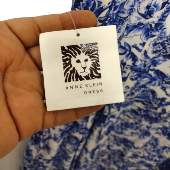 Anne Klein Blue Combo Floral Linen A-Line Dress - Picture 7 of 8